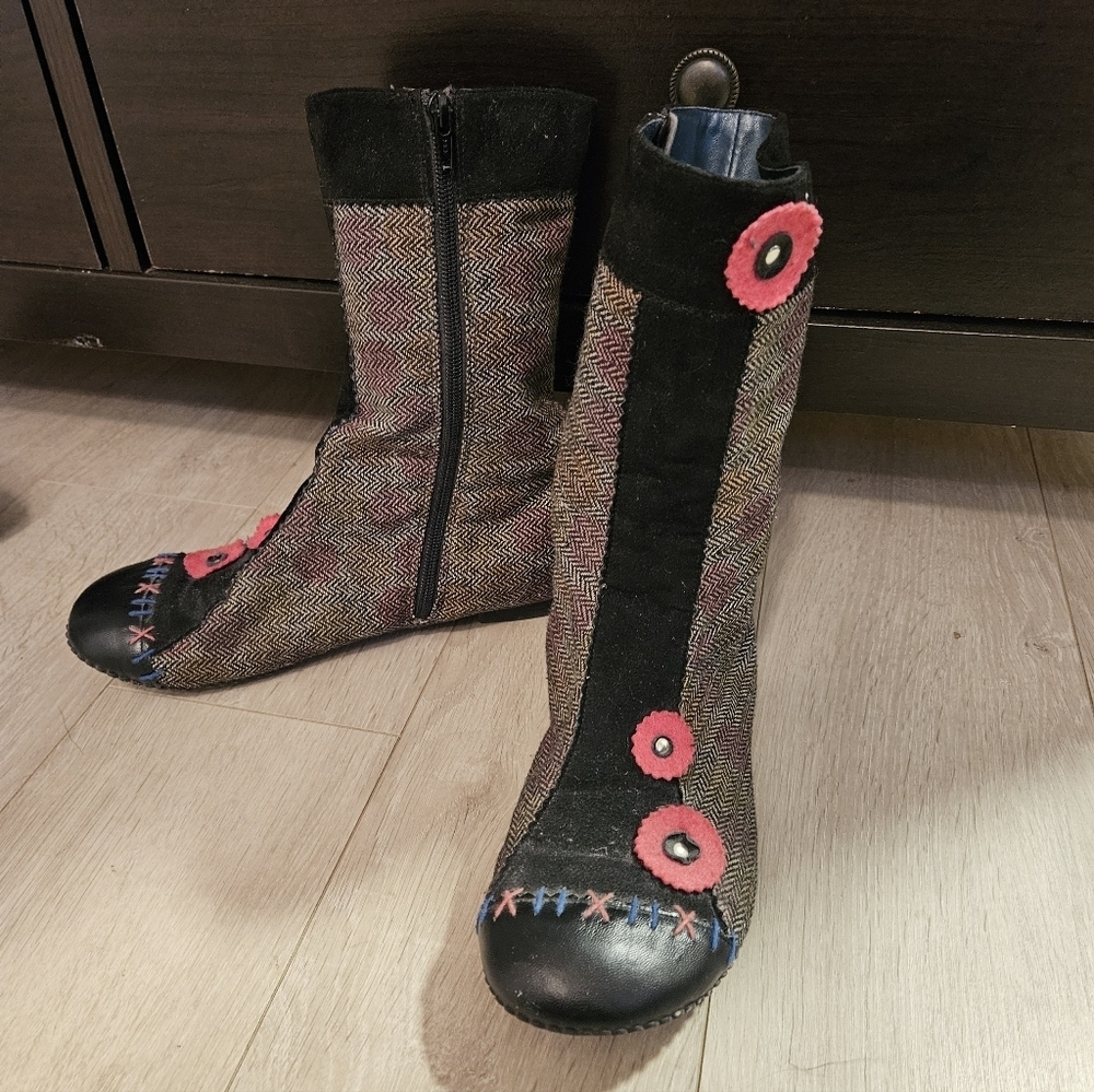 Killah Boots Shoes Womens Size 11 Floral Stitching Unique Floral Zipper Boho